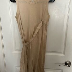 Helmut Lang Tan Sheath Midi Dress Mock Neck Sleeveless